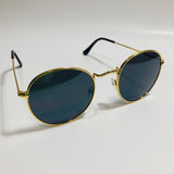 mens and womens round gold sunglasses with black lenses 