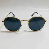 mens and womens round gold sunglasses with black lenses 