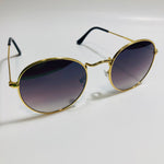 mens and womens round gold sunglasses with black lenses 
