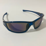 mens and womens blue mirrored wrap around sunglasses