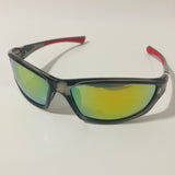 mens and womens gray and green mirrored wrap around sunglasses