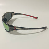 mens and womens gray and green mirrored wrap around sunglasses