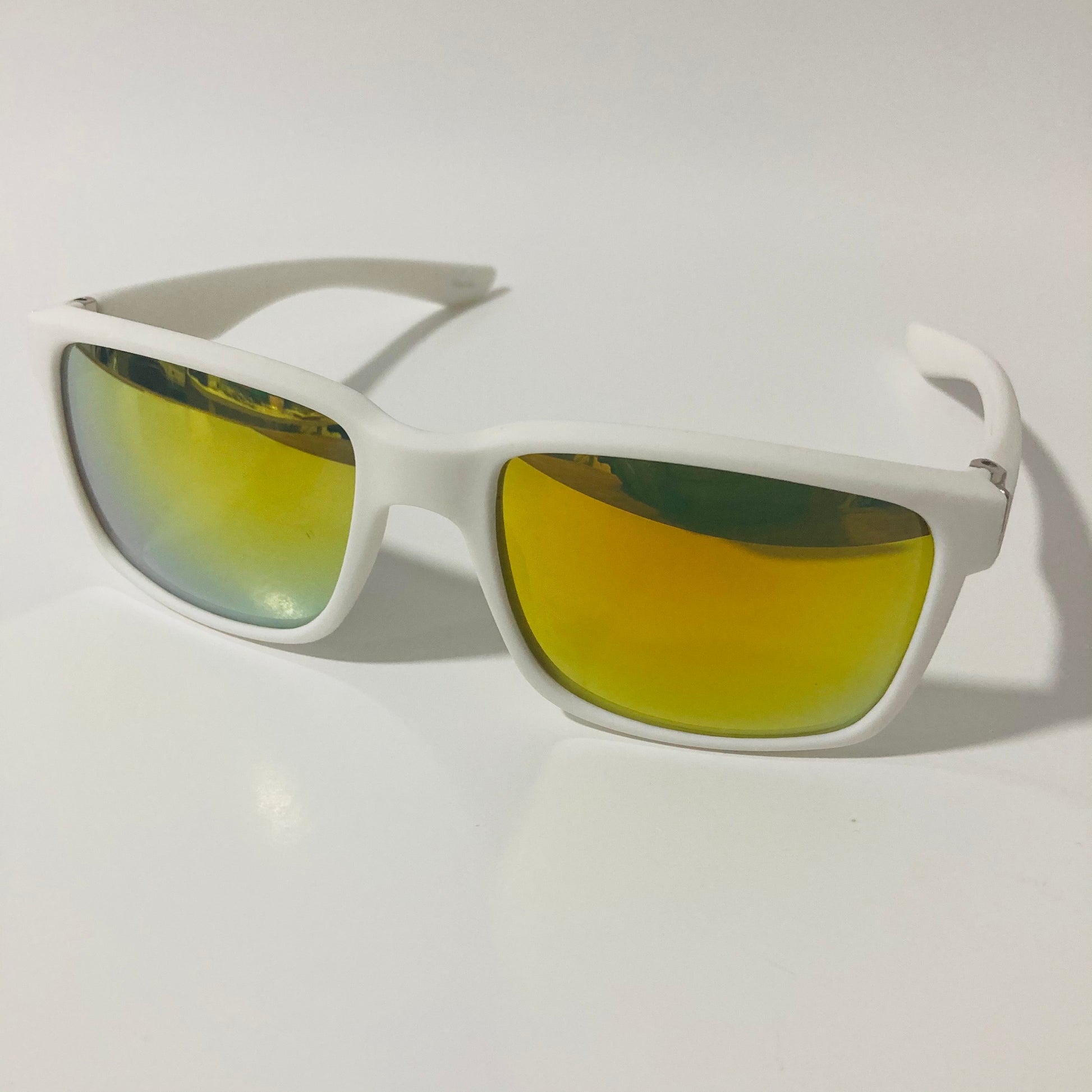 mens white and green mirrored square sunglasses