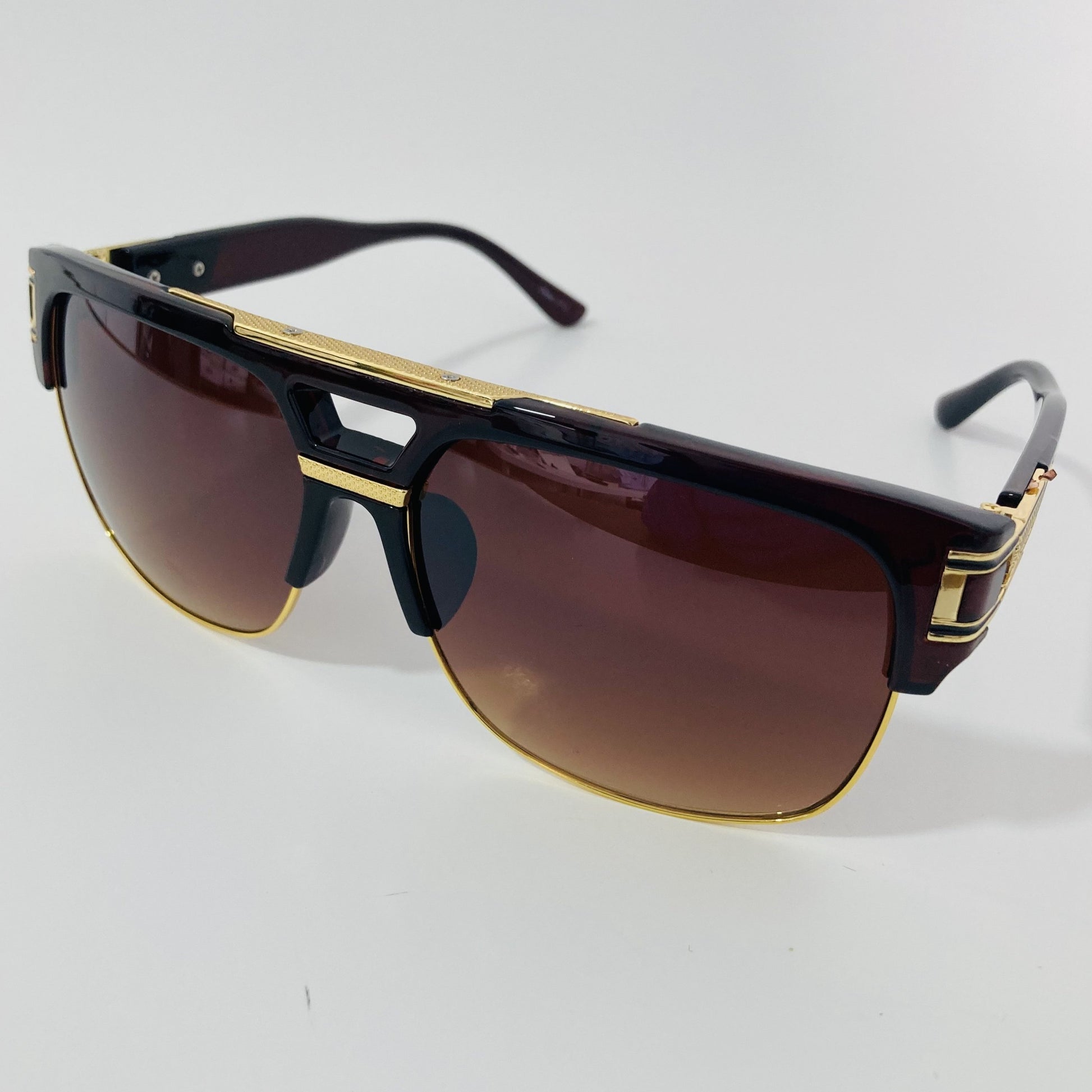 dark brown and gold gazelle sunglasses