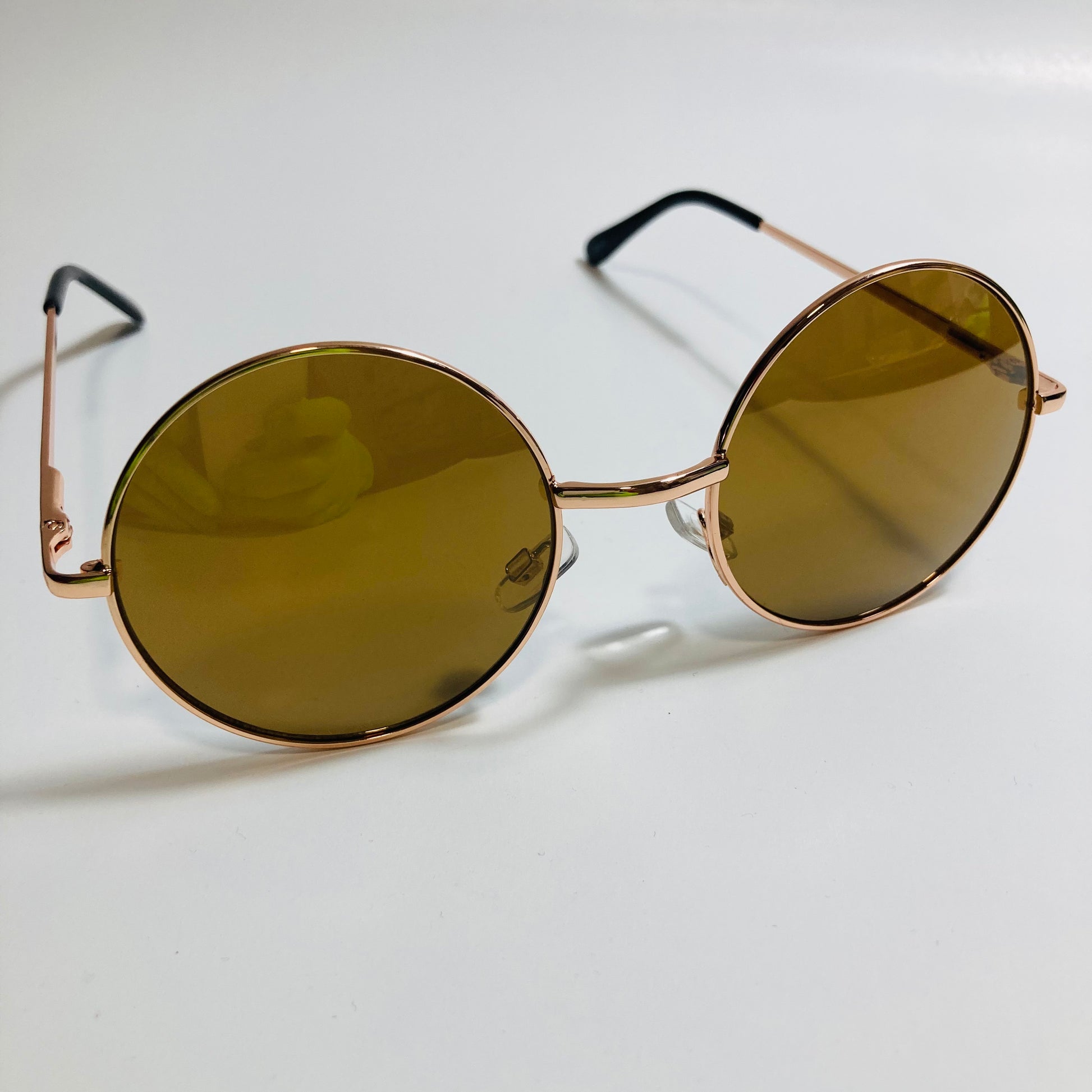 mens and womens gold and brown round sunglasses