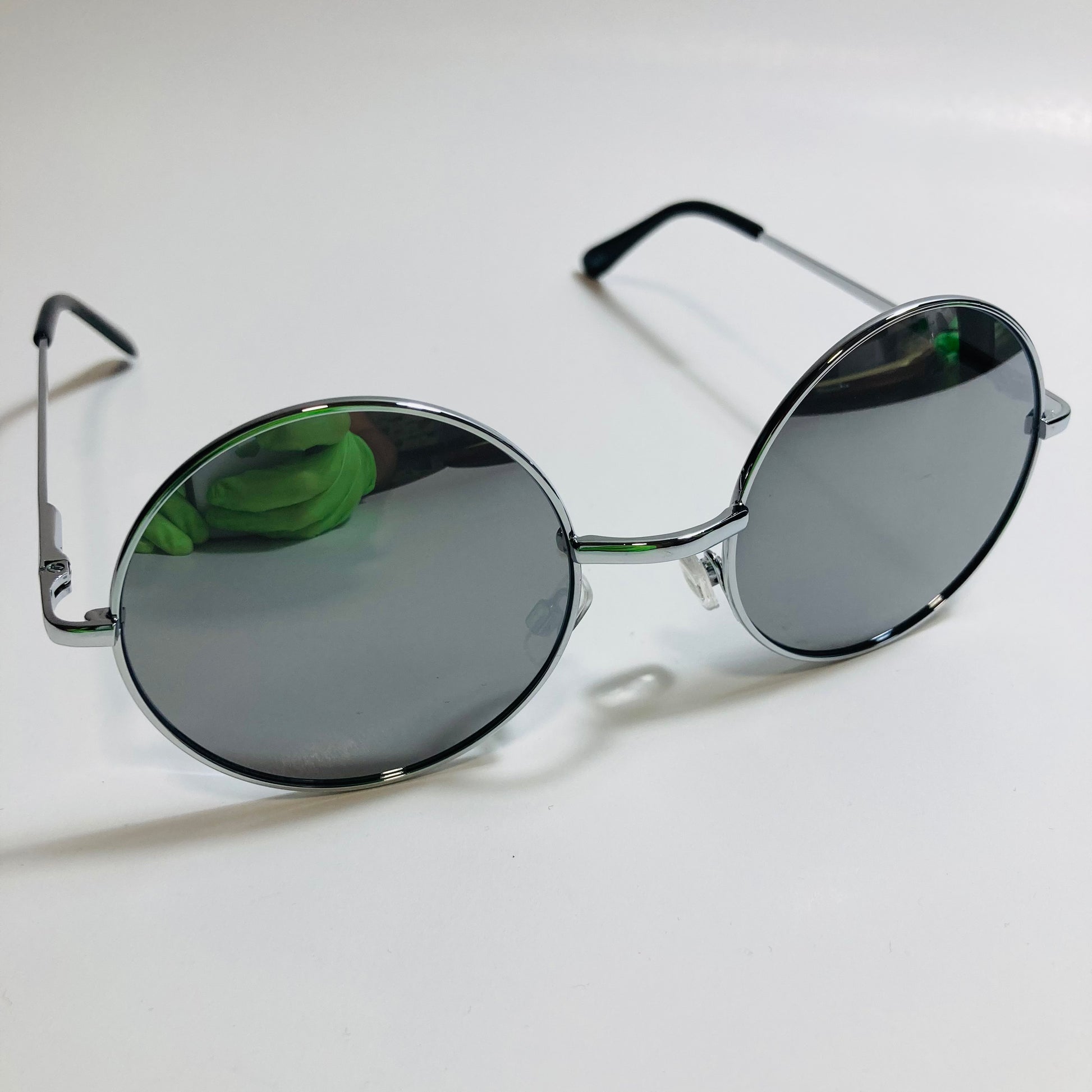 mens and womens silver mirrored round sunglasses