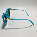 womens blue round sunglasses with mirrored blue lenses