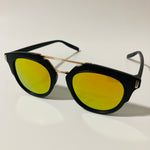 mens and womens black yellow and gold mirrored round sunglasses with crossbar