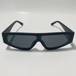 mens and womens black futuristic sunglasses with black lenses