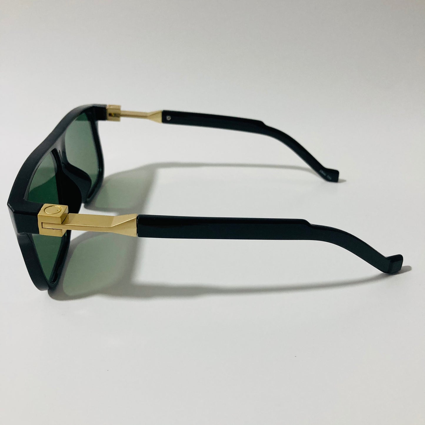 mens and womens black green and gold square sunglasses