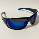 black and blue polarized wrap around sunglasses