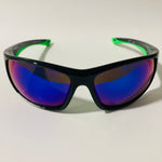 black, green, and blue polarized wrap around sunglasses