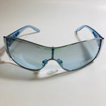 womens silver and blue shield y2k sunglasses