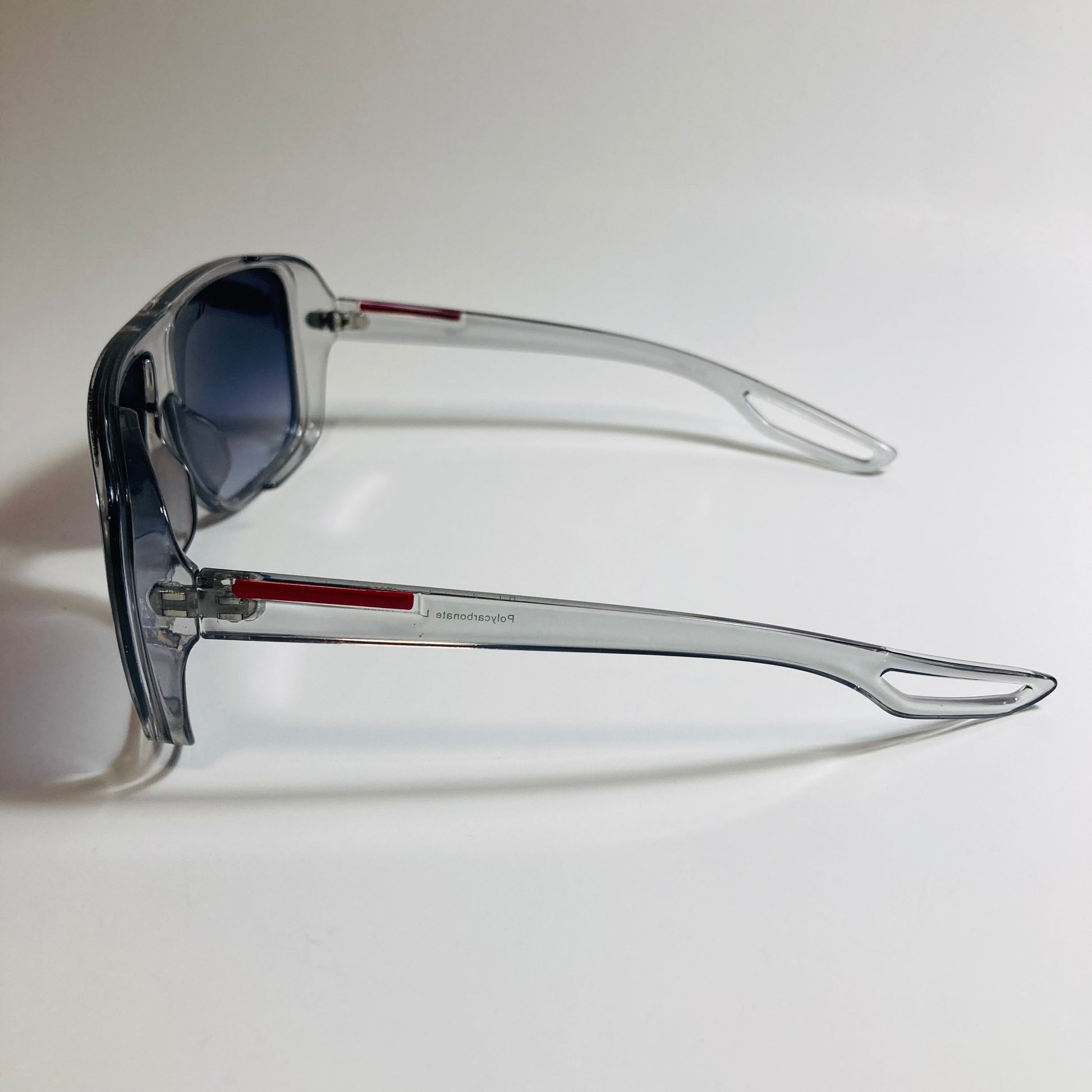 mens and womens clear gray square sunglasses with black lenses