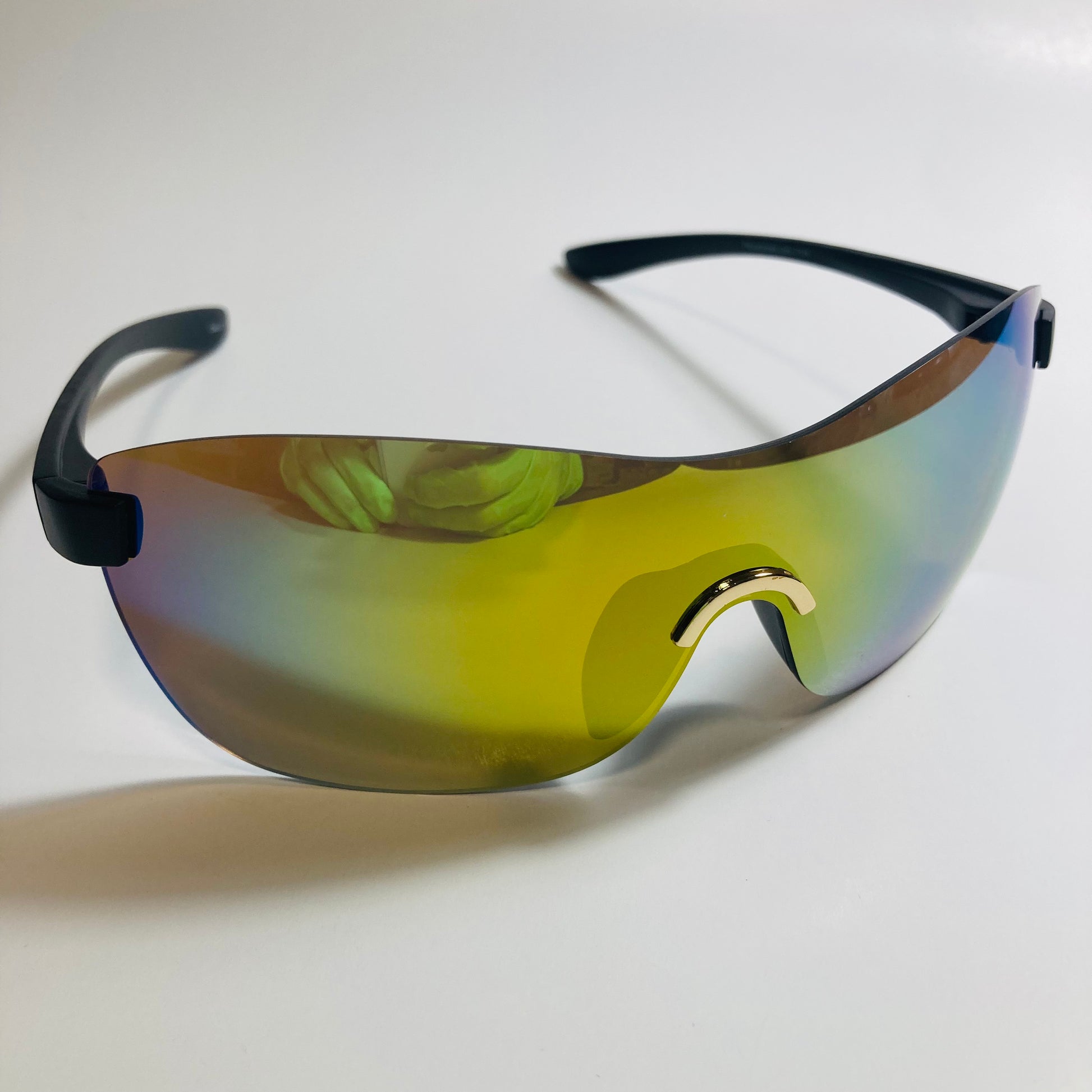 womens black and yellow mirrored y2k sunglasses