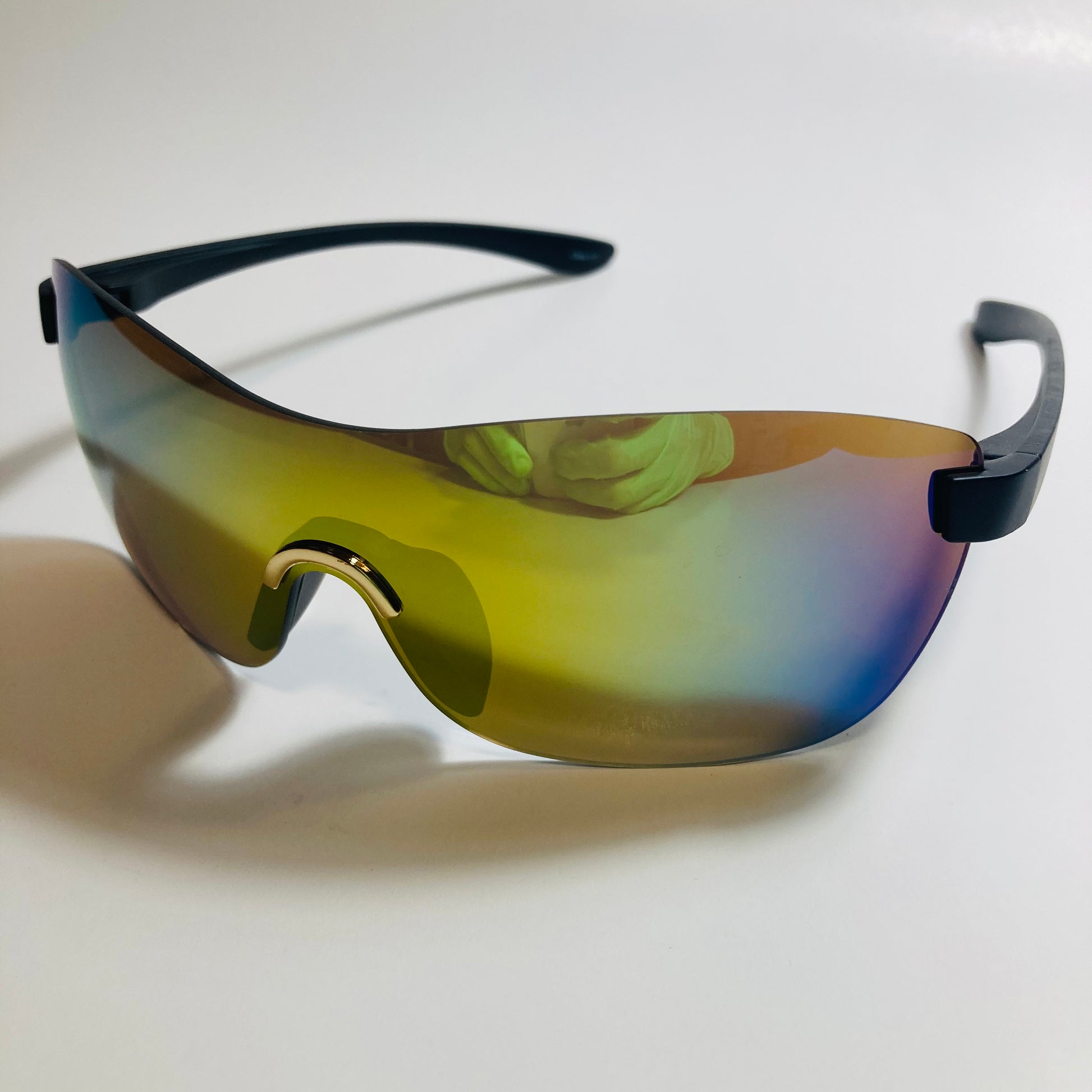 womens black and yellow mirrored y2k sunglasses