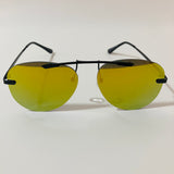 black rimless aviator sunglasses with yellow mirror lenses 