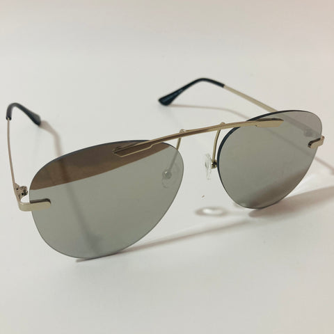 silver rimless aviator sunglasses with silver mirror lenses 