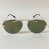 gold rimless aviator sunglasses with green mirror lenses 