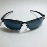 womens and mens black wrap around sunglasses with black lenses 