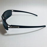 womens and mens black wrap around sunglasses with black lenses 