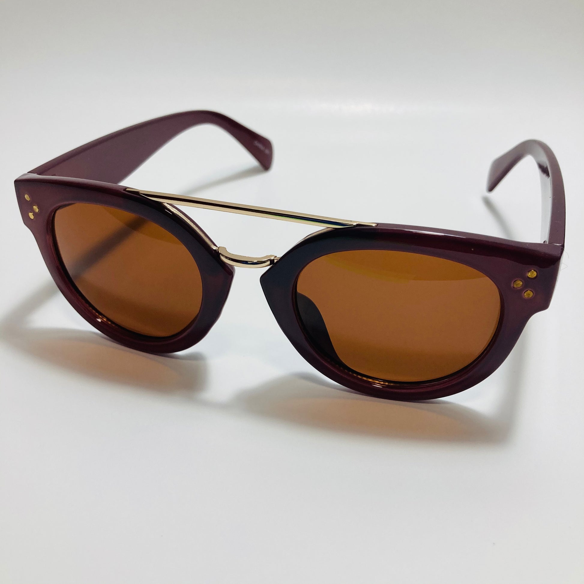 womens maroon and brown round sunglasses
