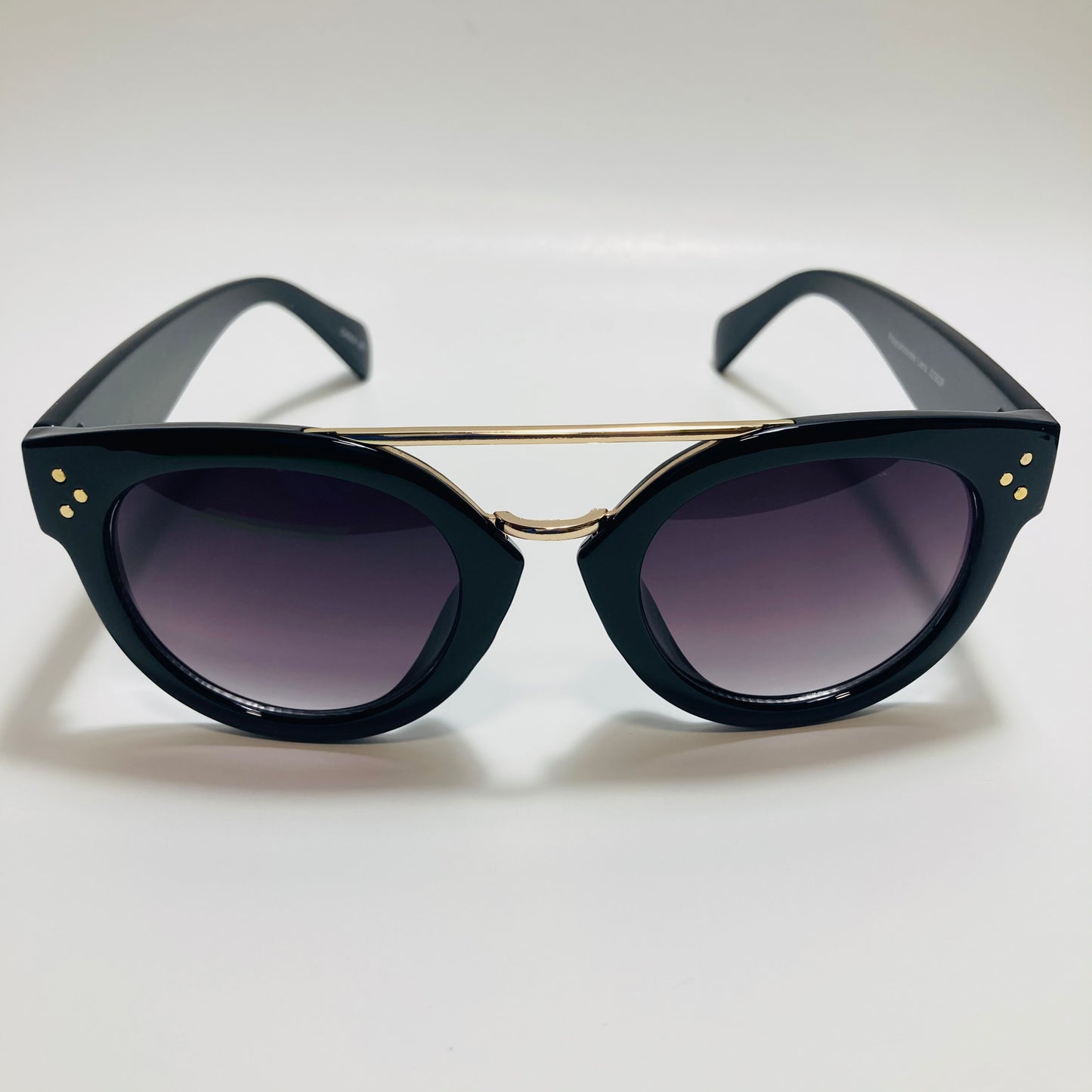 womens black and gold round sunglasses