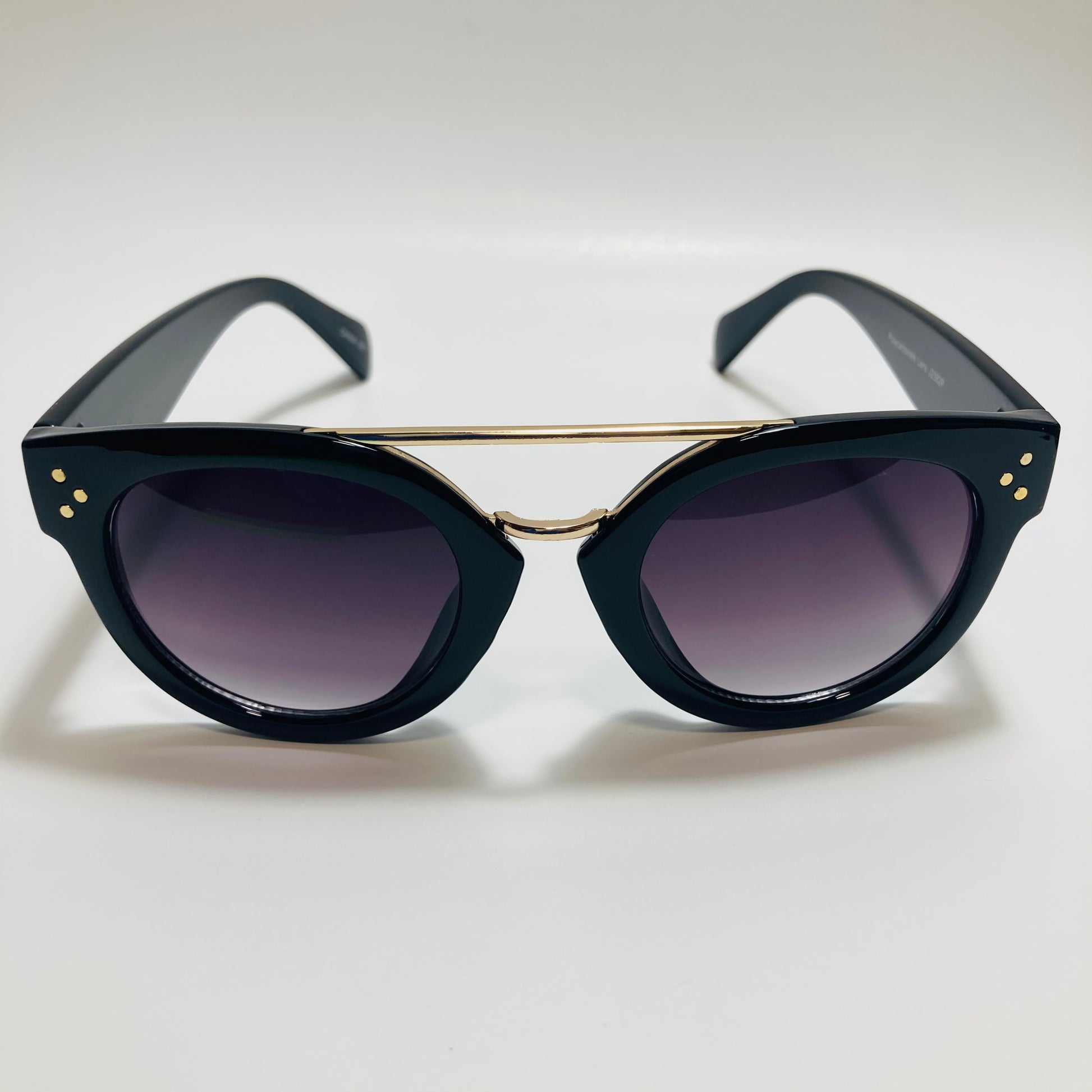 womens black and gold round sunglasses