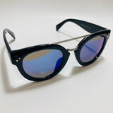 womens blue and black mirrored round sunglasses