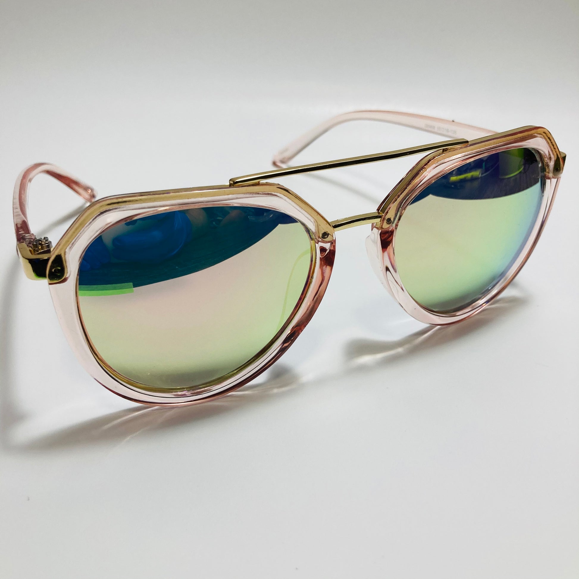womens pink green and gold mirrored aviator sunglasses