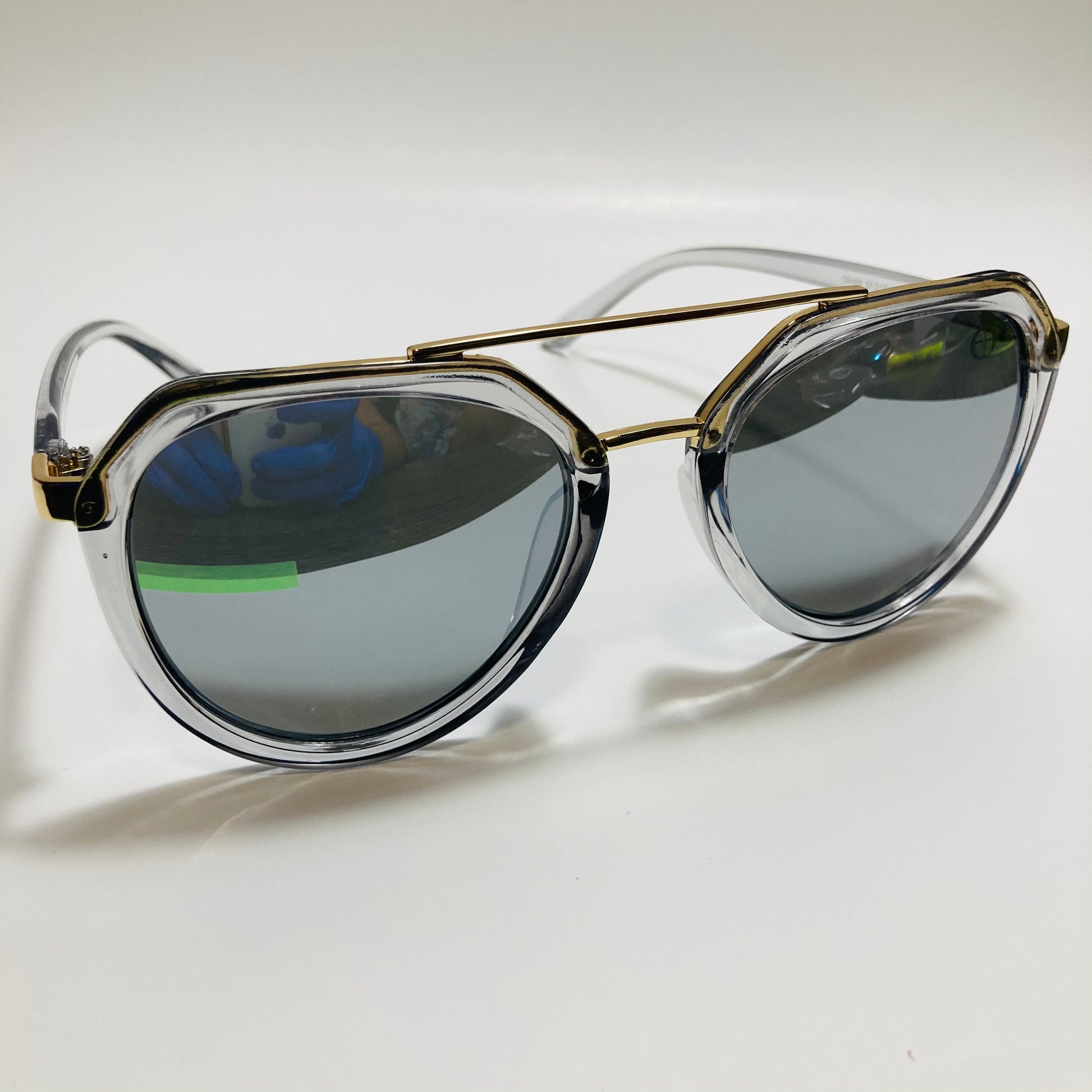 womens gray and gold mirrored aviator sunglasses