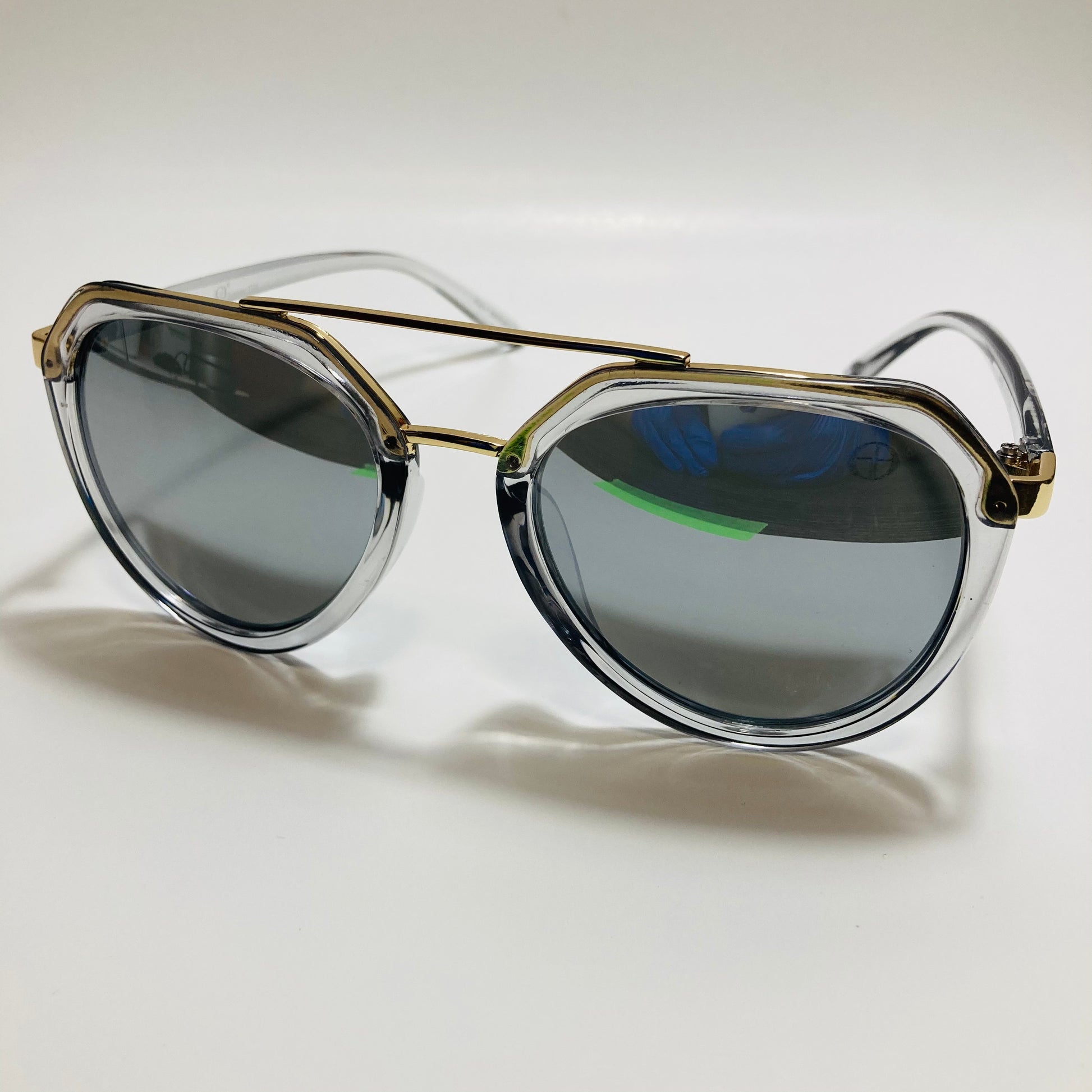 womens gray and gold mirrored aviator sunglasses