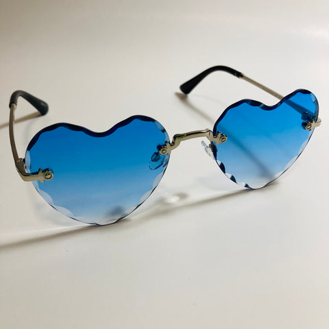 womens silver and blue heart shape sunglasses