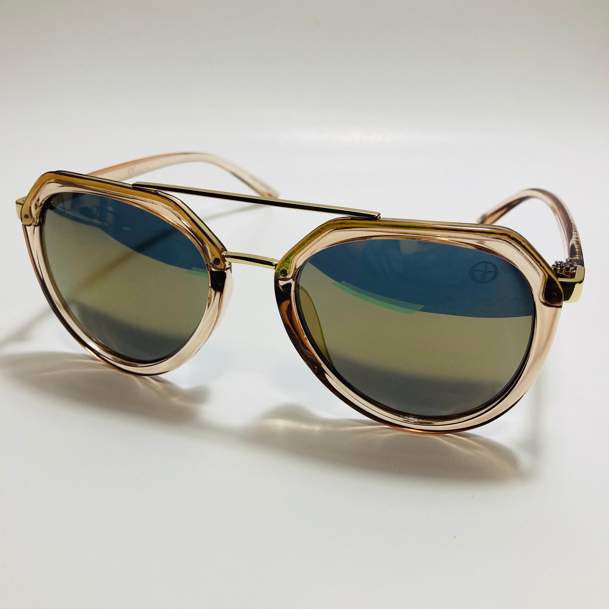 womens tan and gold mirrored aviator sunglasses