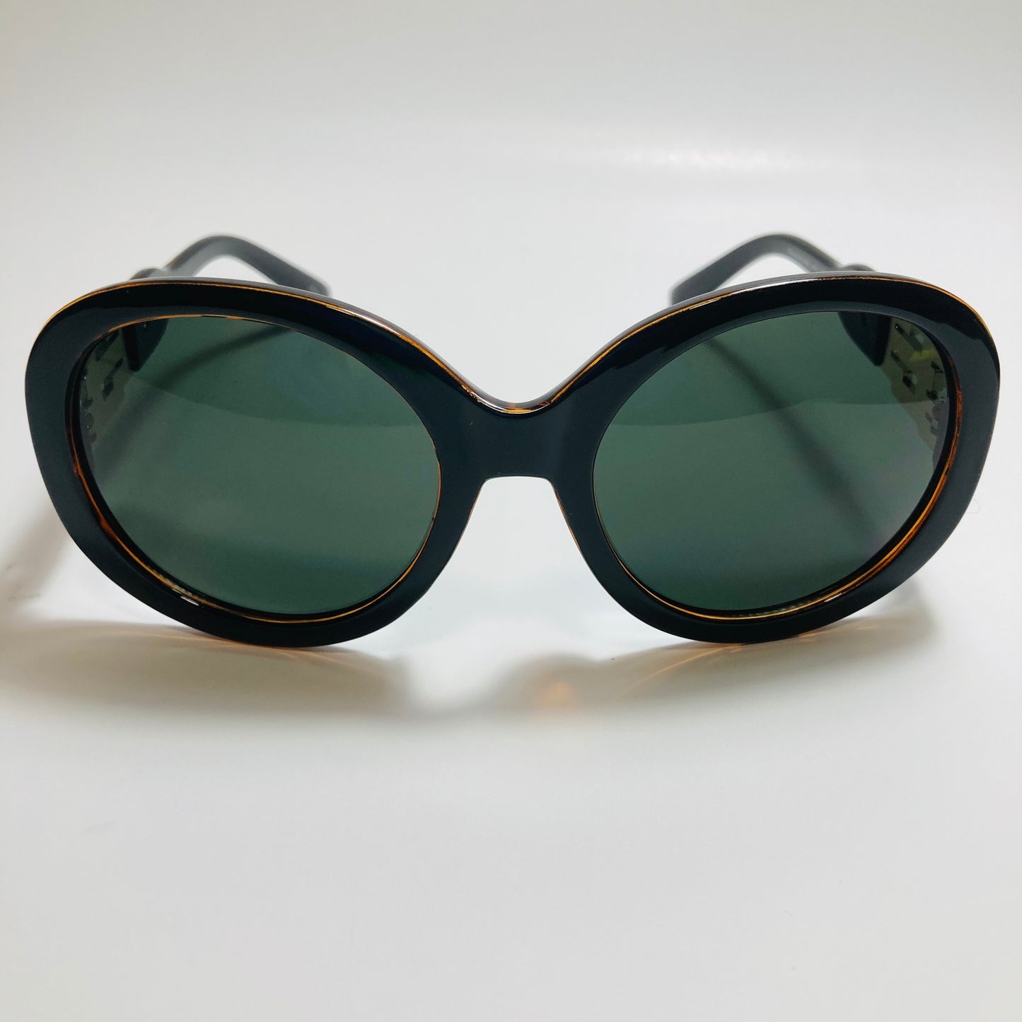 womens brown and green round oversize sunglasses with rhinestones