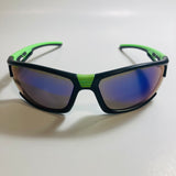 black, green, and blue wrap around sunglasses