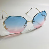 womens pink blue and gold rimless sunglasses