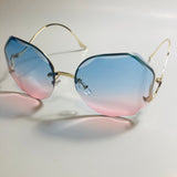 womens pink blue and gold rimless sunglasses