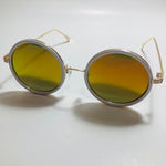white and yellow womens round sunglasses with mirror lenses
