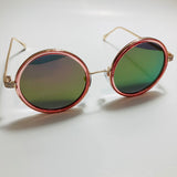 pink and green womens round sunglasses with mirror lenses