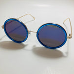 blue and gold womens round sunglasses with mirror lenses
