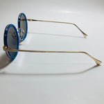 blue and gold womens round sunglasses with mirror lenses