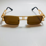mens and womens brown and gold square sunglasses