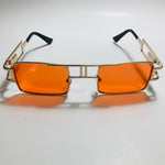 mens and womens red and gold square sunglasses