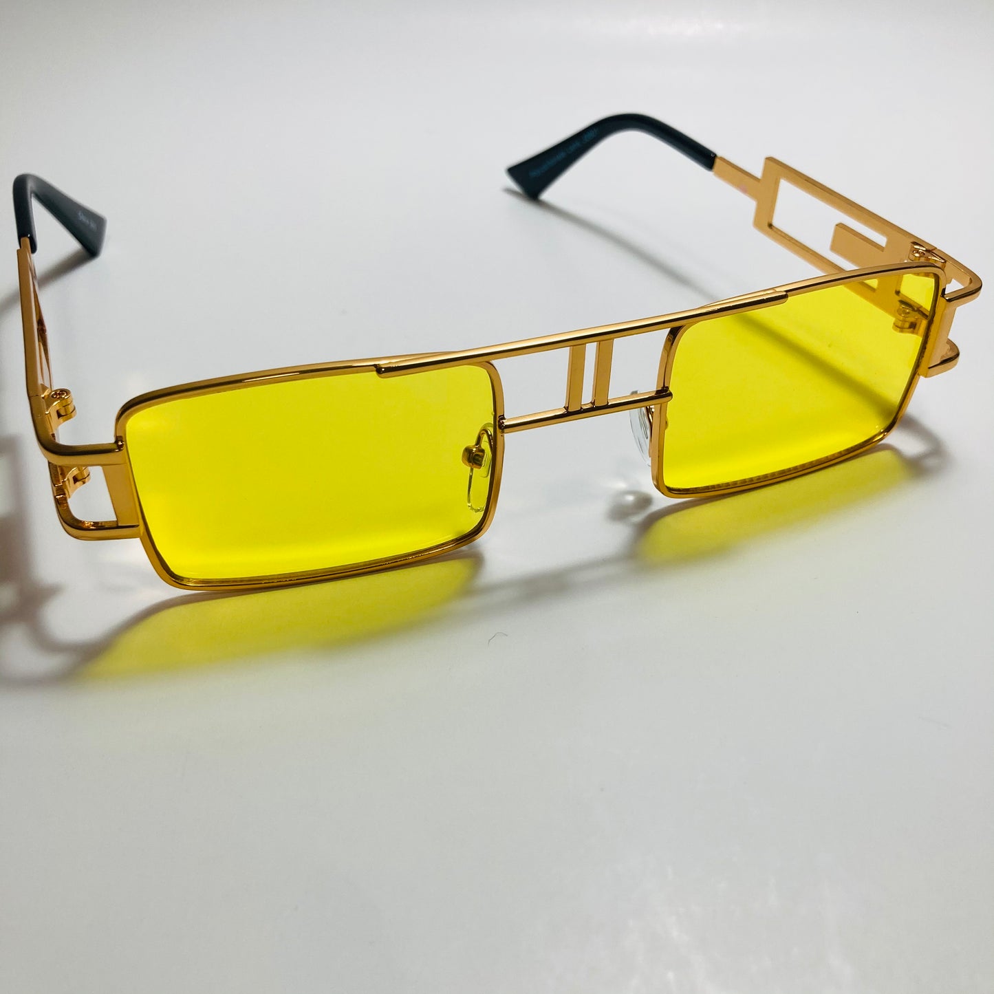 mens and womens yellow and gold square sunglasses