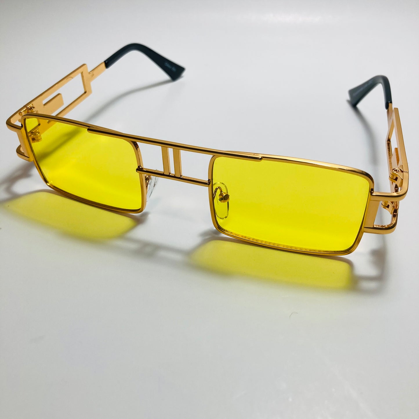 mens and womens yellow and gold square sunglasses