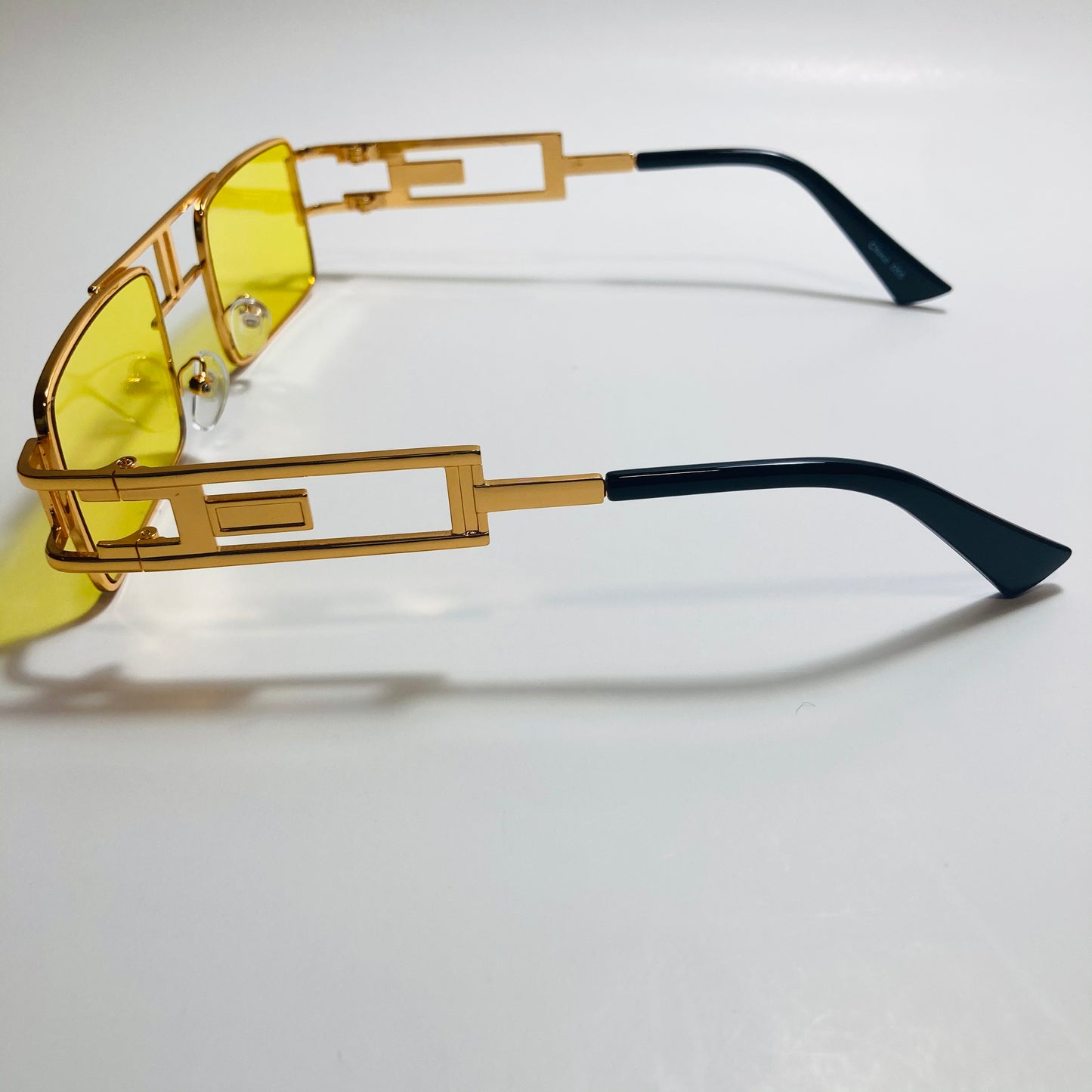 mens and womens yellow and gold square sunglasses