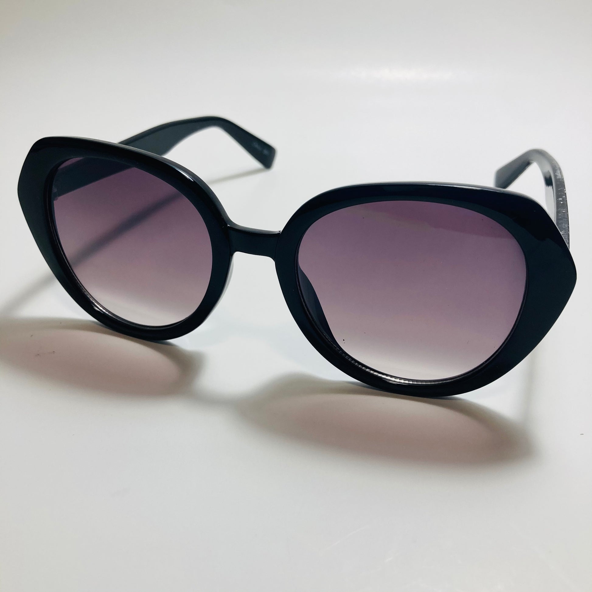 womens black and gray round glitter sunglasses 