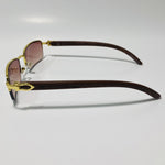 gold and brown Mens and womens metal square sunglasses half rim 