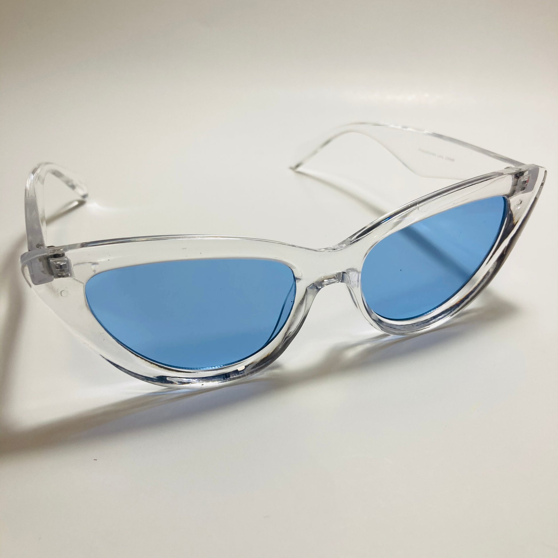 womens cat eye sunglasses clear frame with blue lenses
